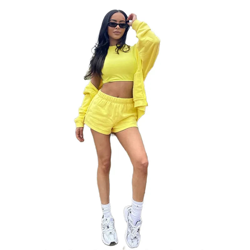 Women Fashion Solid Color Casual Three-Piece Set
