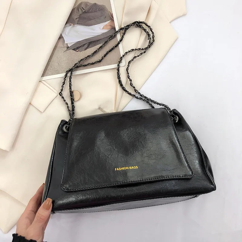 Women Fashionable Large Capacity Square Flap Chain Shoulder Bag