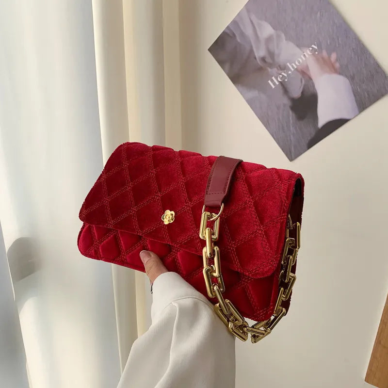 Women Fashion Suede Rhombus Shoulder Bag