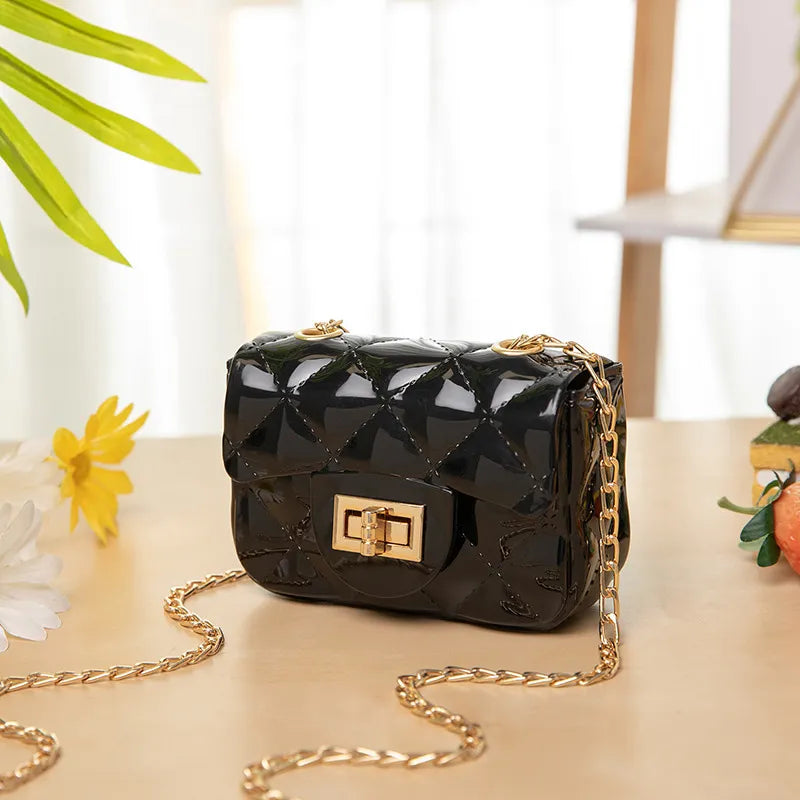 Women Fashion Simple Solid Color Flap Metal Buckle Mini Chain Shoulder Crossbody Bag