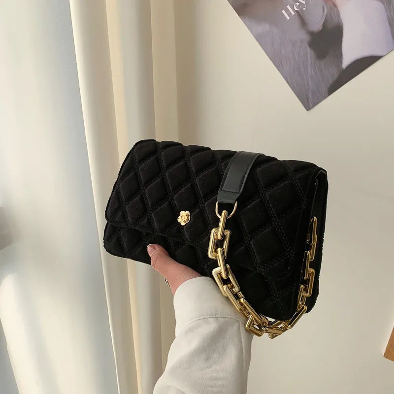 Women Fashion Suede Rhombus Shoulder Bag
