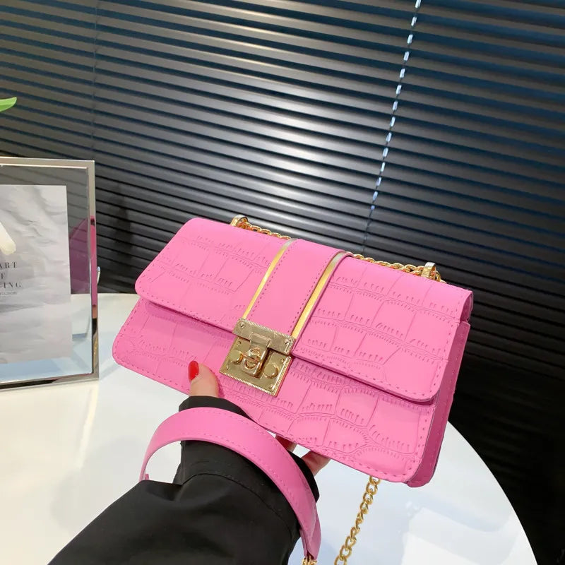 Women Fashion Simple Chain Stone Pattern Commuter Shoulder Bag