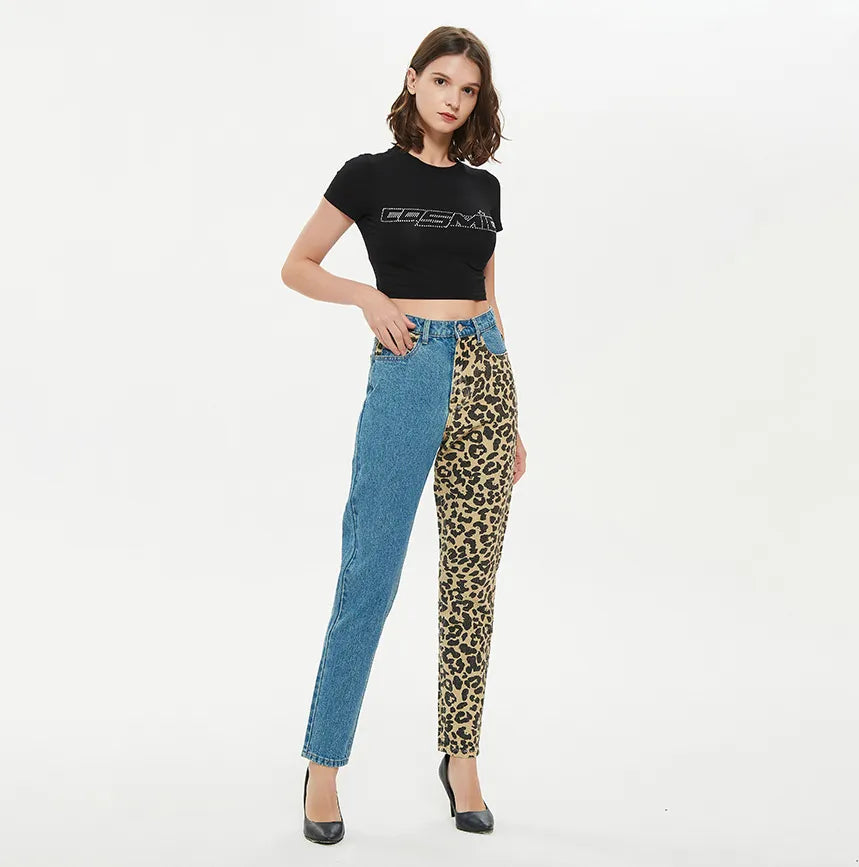Loose Leopard Colorblock Jeans