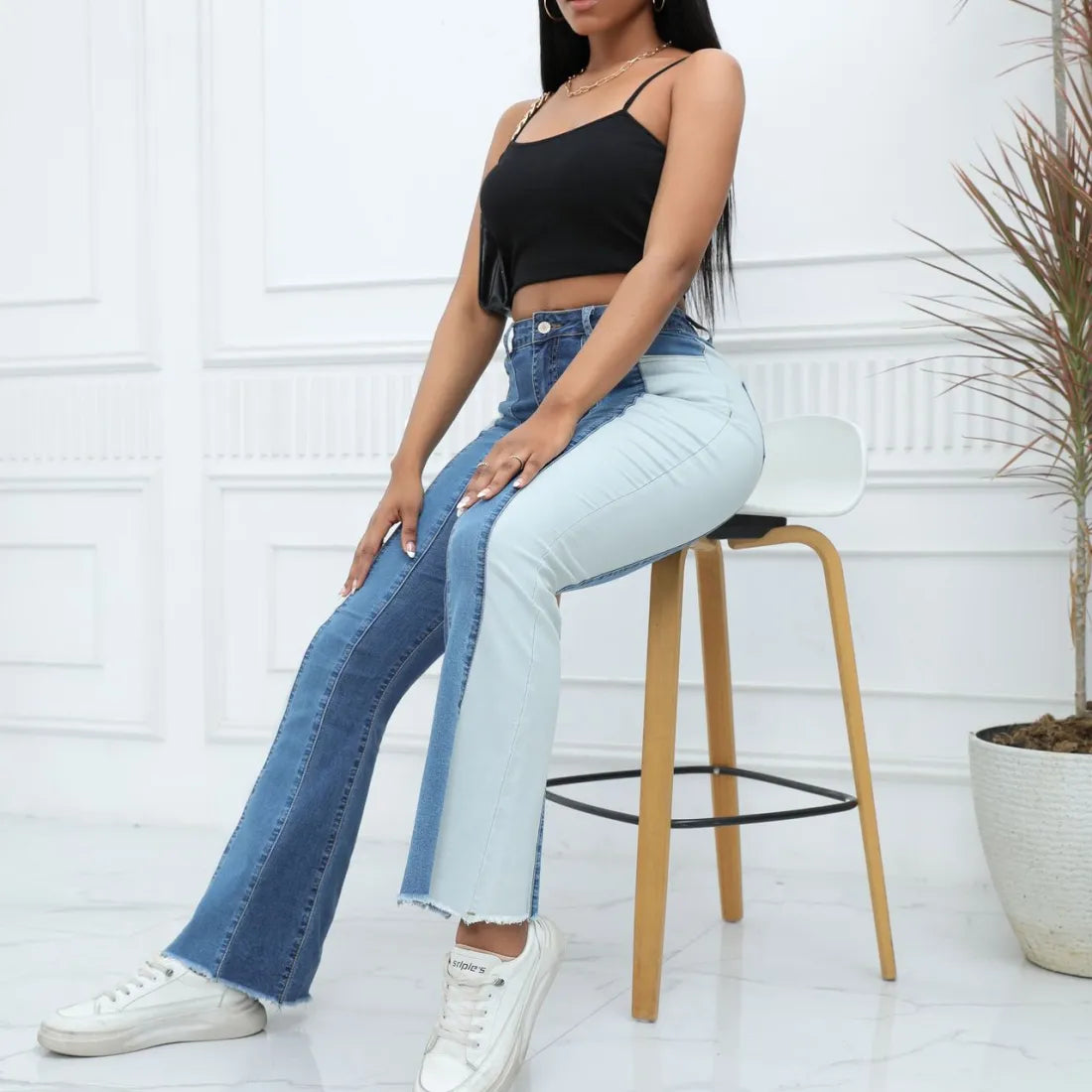 Color Block Stretch Straight Jeans