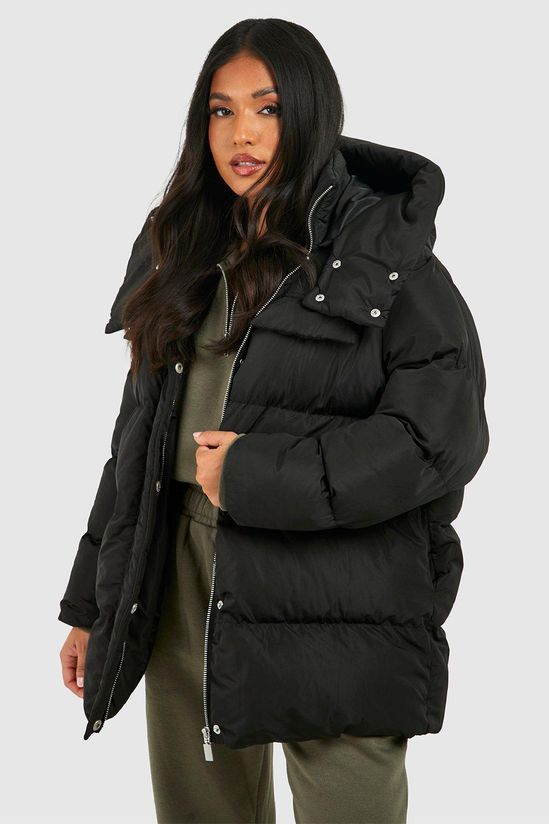 Petite Oversized Pocket Detail Puffer Jacket