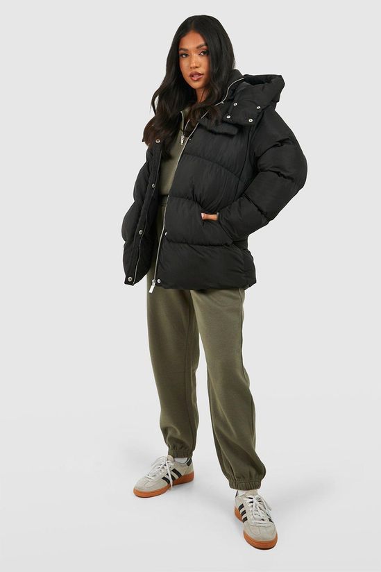 Petite Oversized Pocket Detail Puffer Jacket
