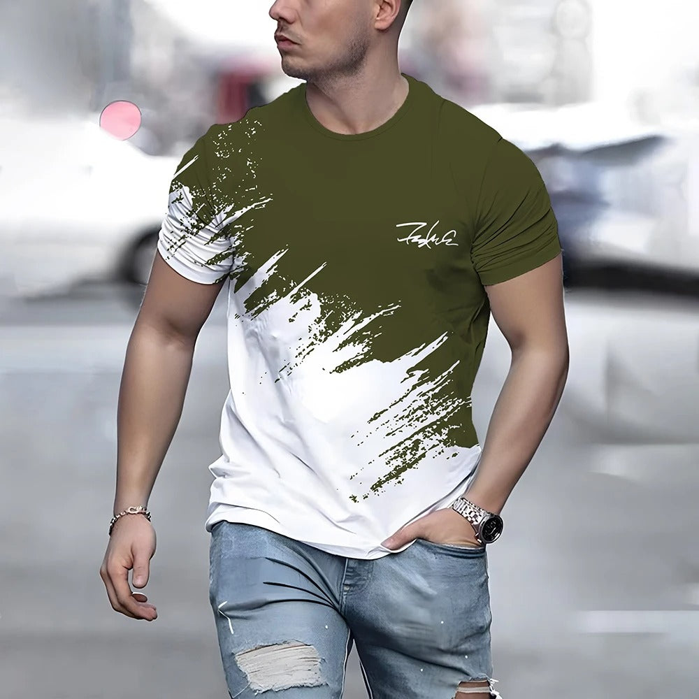 Men’s Color Contrast 3D Print T-Shirt