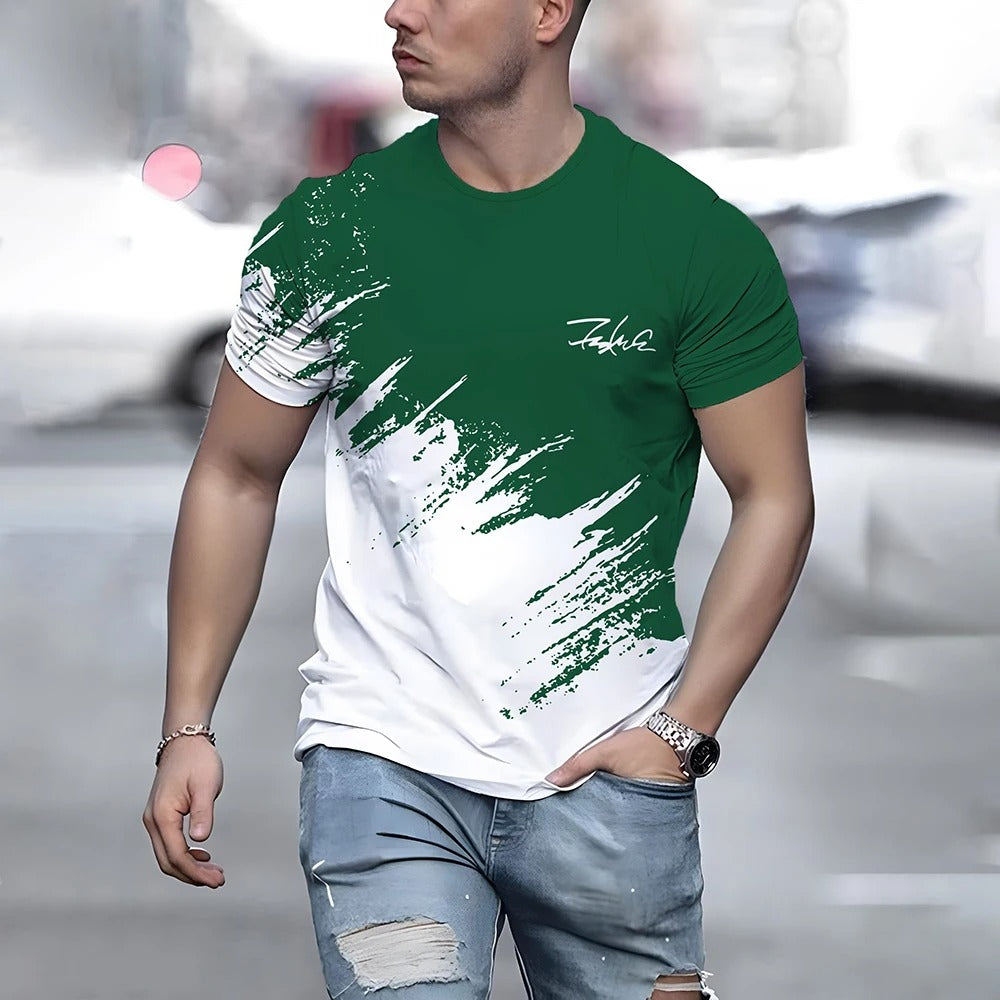 Men’s Color Contrast 3D Print T-Shirt