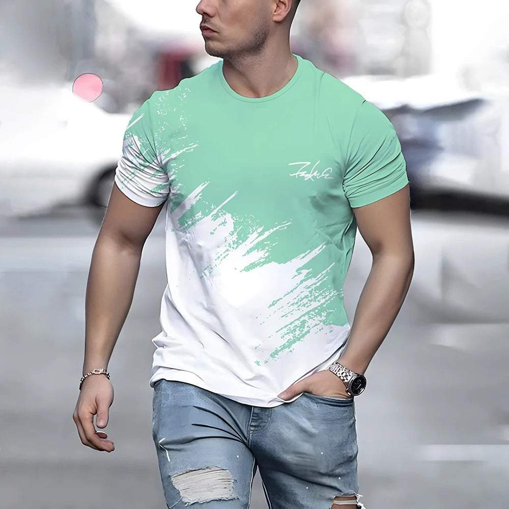 Men’s Color Contrast 3D Print T-Shirt