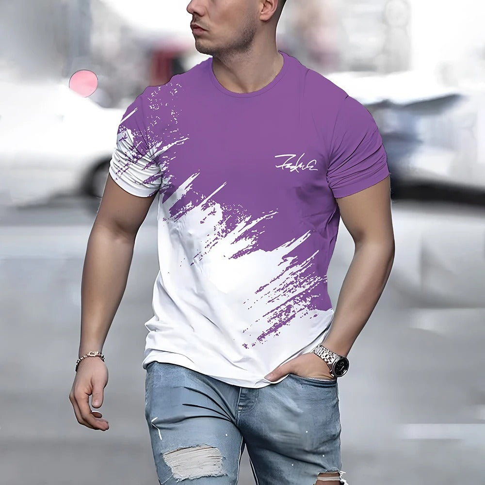 Men’s Color Contrast 3D Print T-Shirt