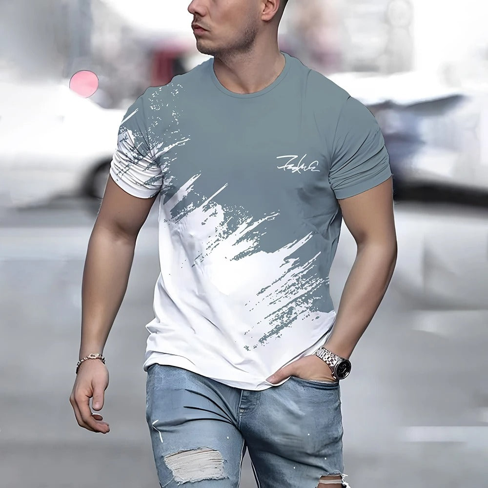 Men’s Color Contrast 3D Print T-Shirt